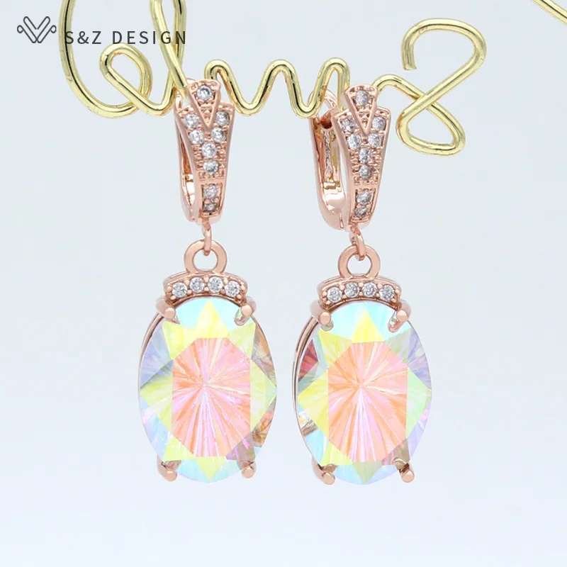 S&Z DESIGN 2021 New Fashion Luxury Large Oval Crystal Dangle Earrings Cubic Zirconia Earrings For Women Wedding Elegant Jewelry