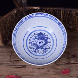 Chinês dragão porcelana tigela de arroz azul e branco tigela de macarrão tigela de sopa frutas salada prato tigela sopa cerâmica impressão sobremesa tigela