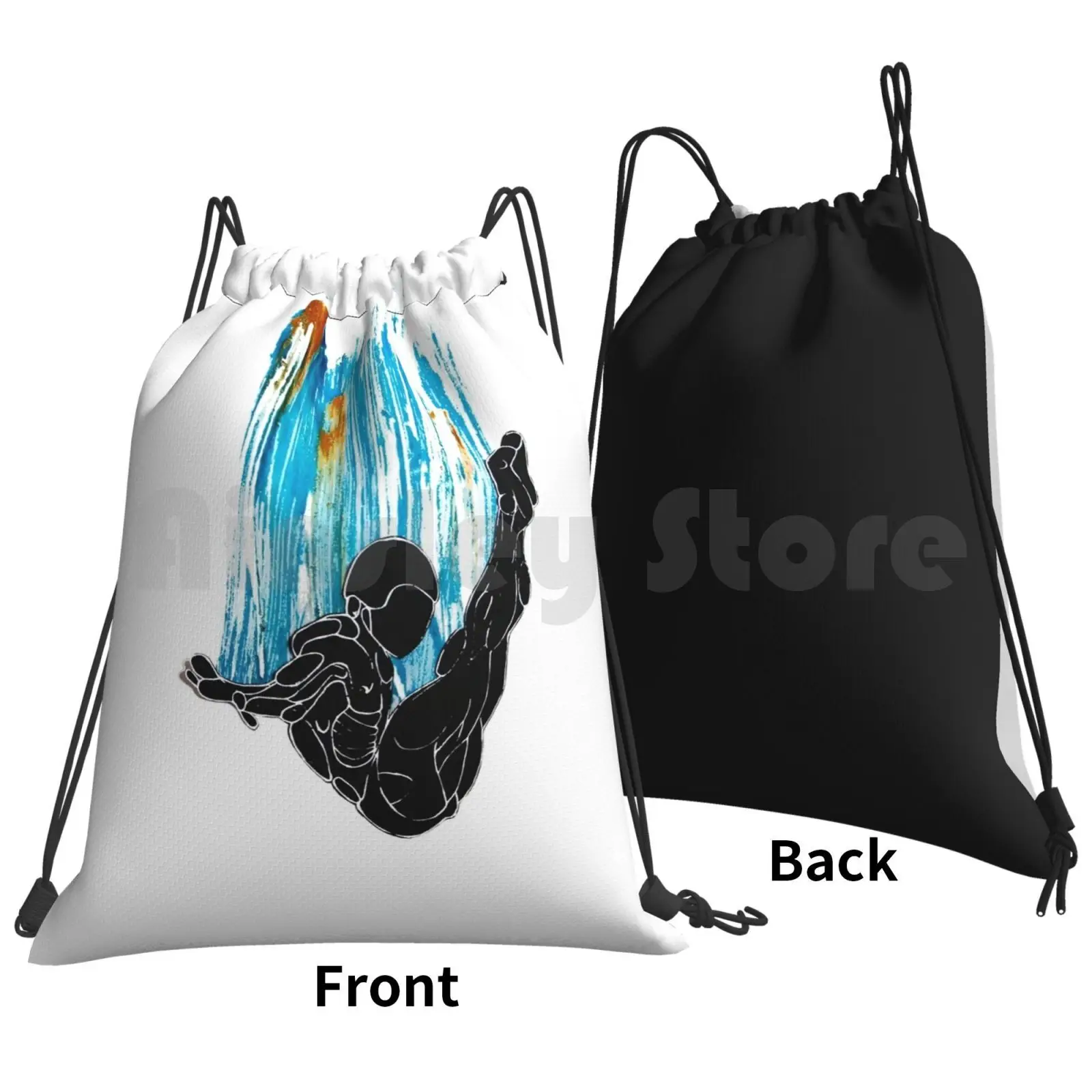 Waterfall Diver Backpack Drawstring Bags Gym Bag Waterproof Waterfall Diver Sport Swimmer Swimming Water Sports Athlete