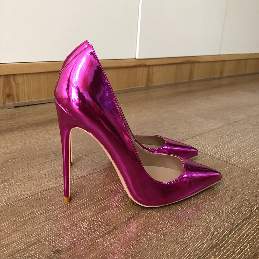 Veowalk Shiny Purple Women Pointy Toe Sexy Stiletto Pumps Plain Fashion Designer Slip On 8cm 10cm 12cm High Heel Party Shoes