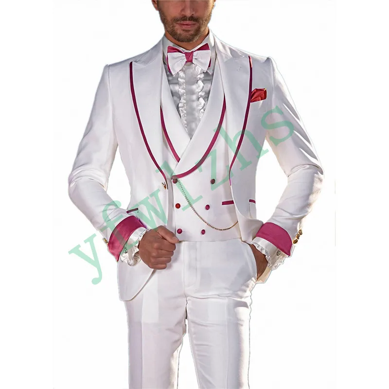 New Arrival One Button Groomsmen Peak Lapel Groom Tuxedos Men Suits Wedding/Prom Best Man Blazer ( Jacket+Pants+Vest+Tie) B07