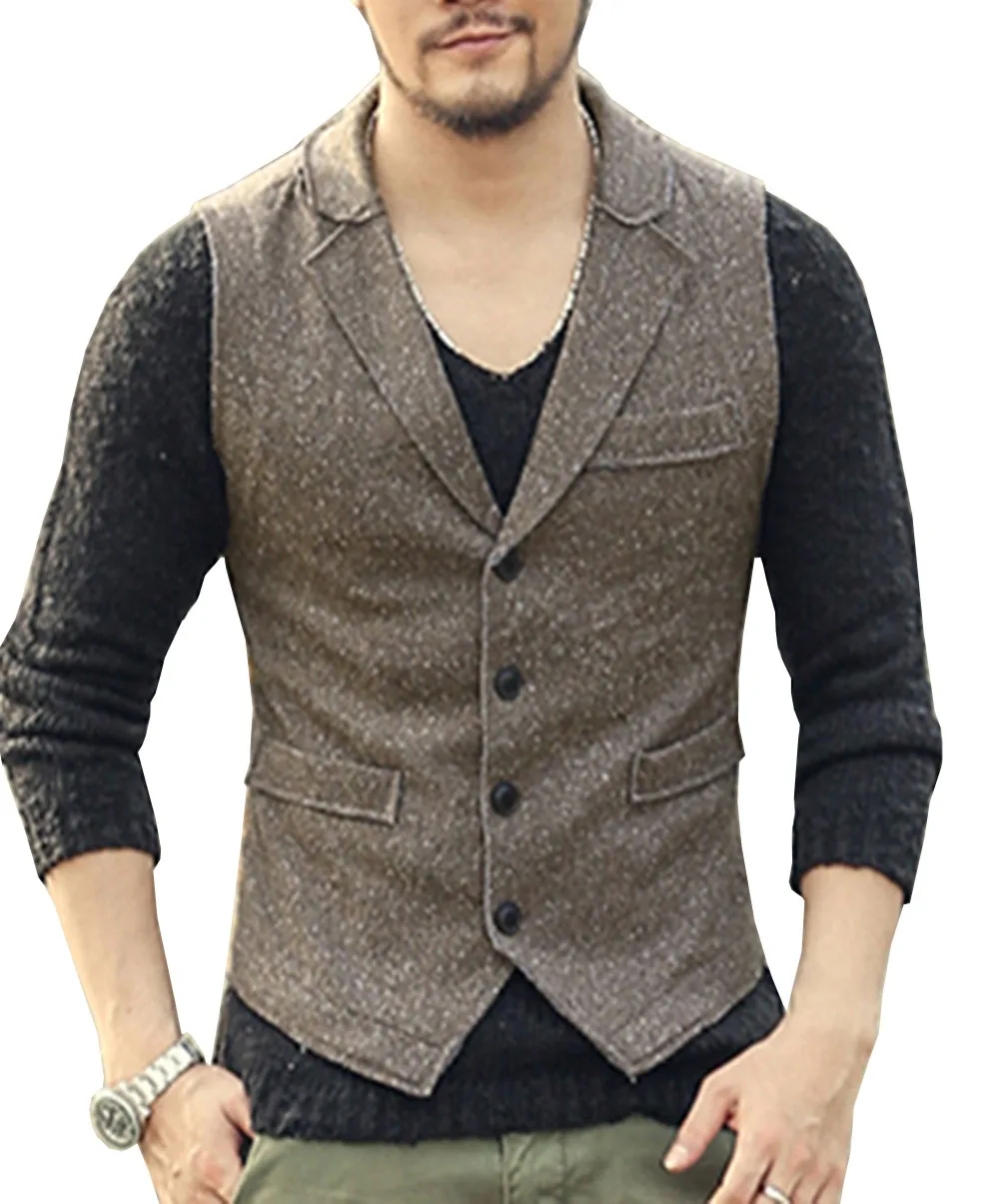 Mens Suit Vest Brown Single-breasted Navy Slim Fit Waistcoat Casual Lapel Neck Formal Business Groomman For Wedding Best Man