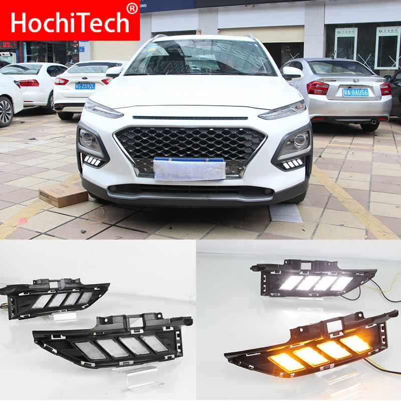 

Car flashing LED DRL Daytime Running Light Daylights for Hyundai Encino Kauai Kona 2017 2018 - 2020 With Yellow Turn Signal lamp