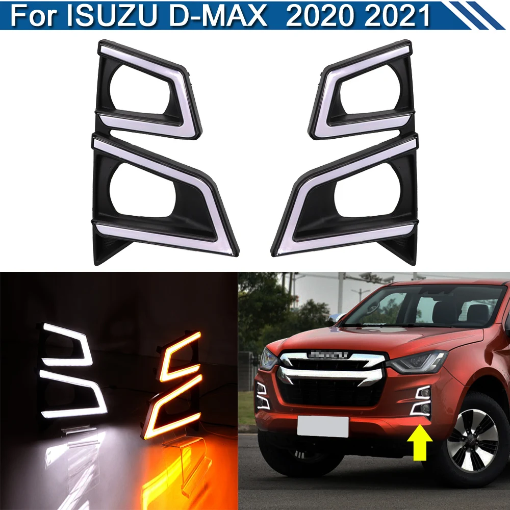 

2Pcs LED Fog Warning Lamp For ISUZU D-max Pickup 2020 2021 White DRL Daytime Light Amber Dynamic Turn Signal Lights