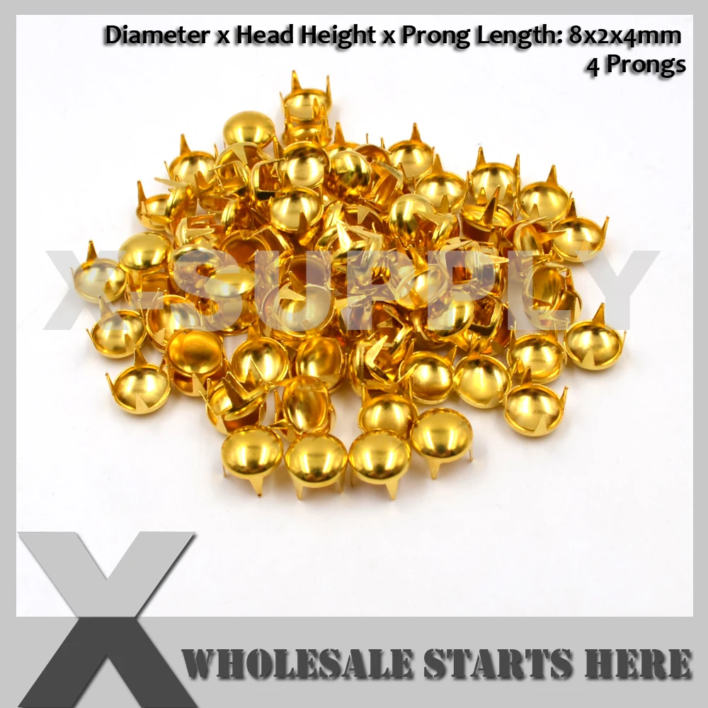 

7mm 8mm Gold Round Dome Nailhead Prong Stud with 4 Prongs for Leather Craft Bag Shoe Belt