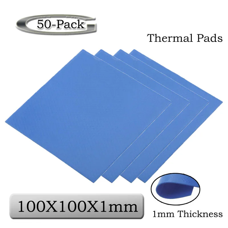 

50pcs Gdstime 100mm x 100mm x 1mm 0.1cm Thickness Blue Thermal Conductive Silicone Pad 100x100mm CPU Heatsink Cooling Pad