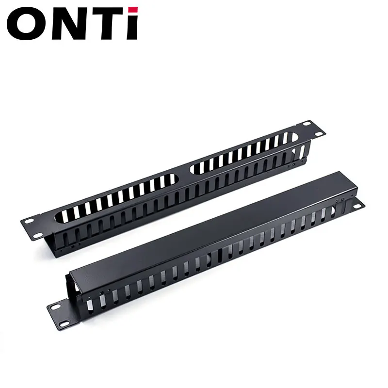 ONTi 1U/2U Cable Management Horizontal Mount 19 inch Server Rack , 12/24 Slot Metal Finger Duct Wire Organizer with Cover