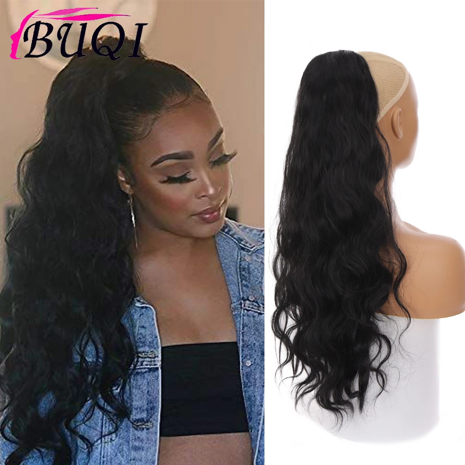 

BUQI Synthetic Long body Wavy Ponytail Drawstring Ponytail Clip in Hairpiece Wave Ponytail for Women