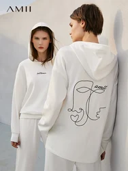 AMII minimalismo felpe con cappuccio invernali pantaloni venduti separatamente donna Streetwear lettera felpe con cappuccio pantaloni a vita alta donna 12130372