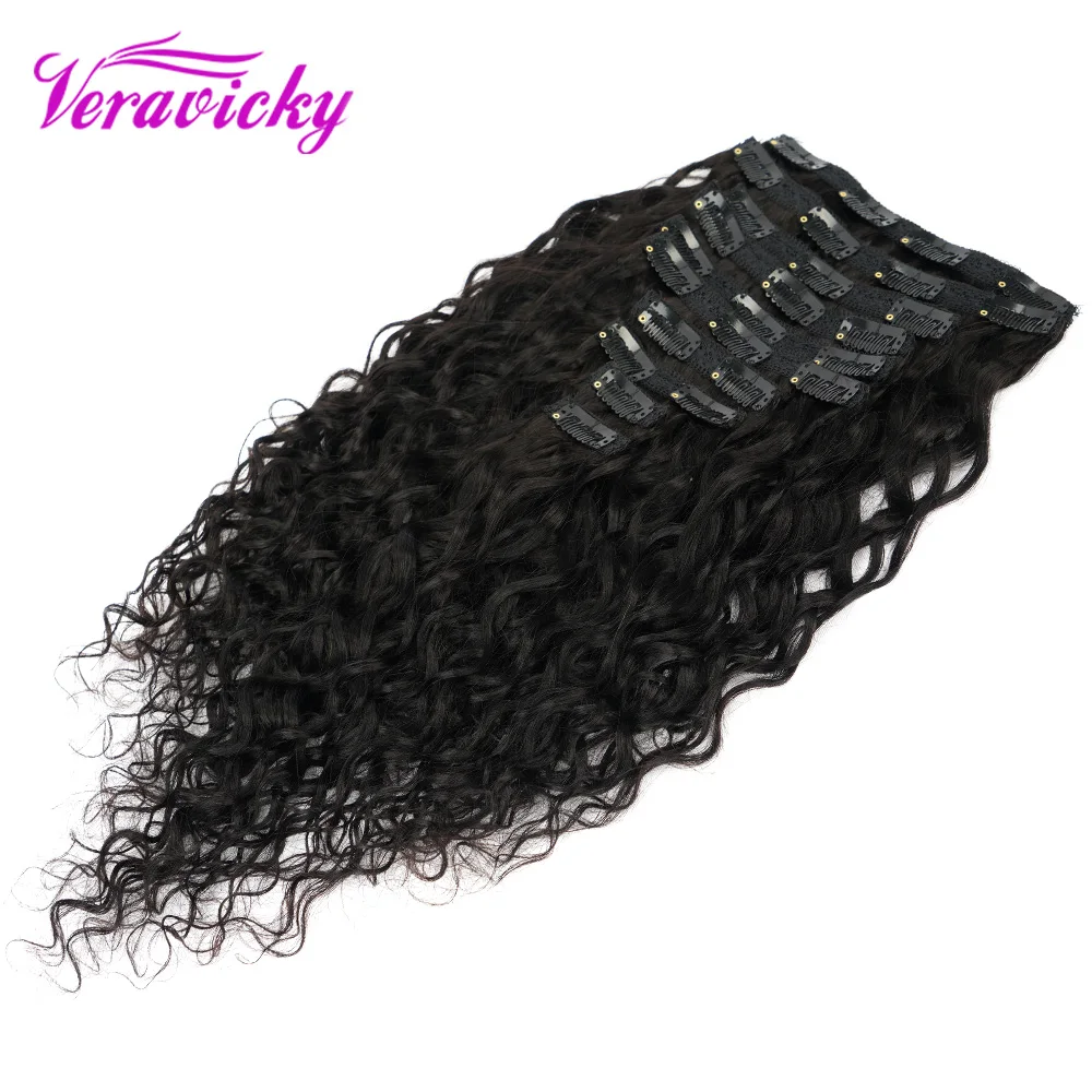 Veravicky-extensiones de cabello con Clip de onda Natural, cabello europeo hecho a máquina, cabello humano Remy, conjunto de cabeza completa, 160G