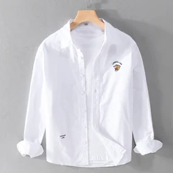 New Designer Embroidery Long-Sleeved Brand Cotton Shirts Men Casual Solid Fashion White Tops Clothing Camisa Masculina Chemise