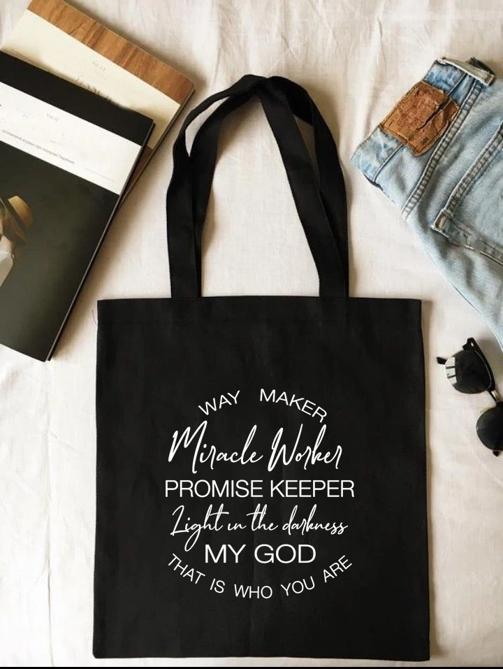 Shopping Bags Way Maker Miracle Worker My God Christian Canvas Tote Bag Faith Hope Love Jesus Print Reusable Shoulder Book Bag