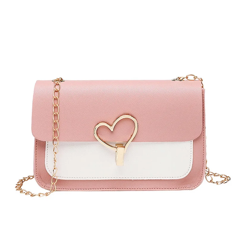 Women Small Square Bag Heart Shape Latch Chain Strap Crossbody Purse Bag Best Sale-WT