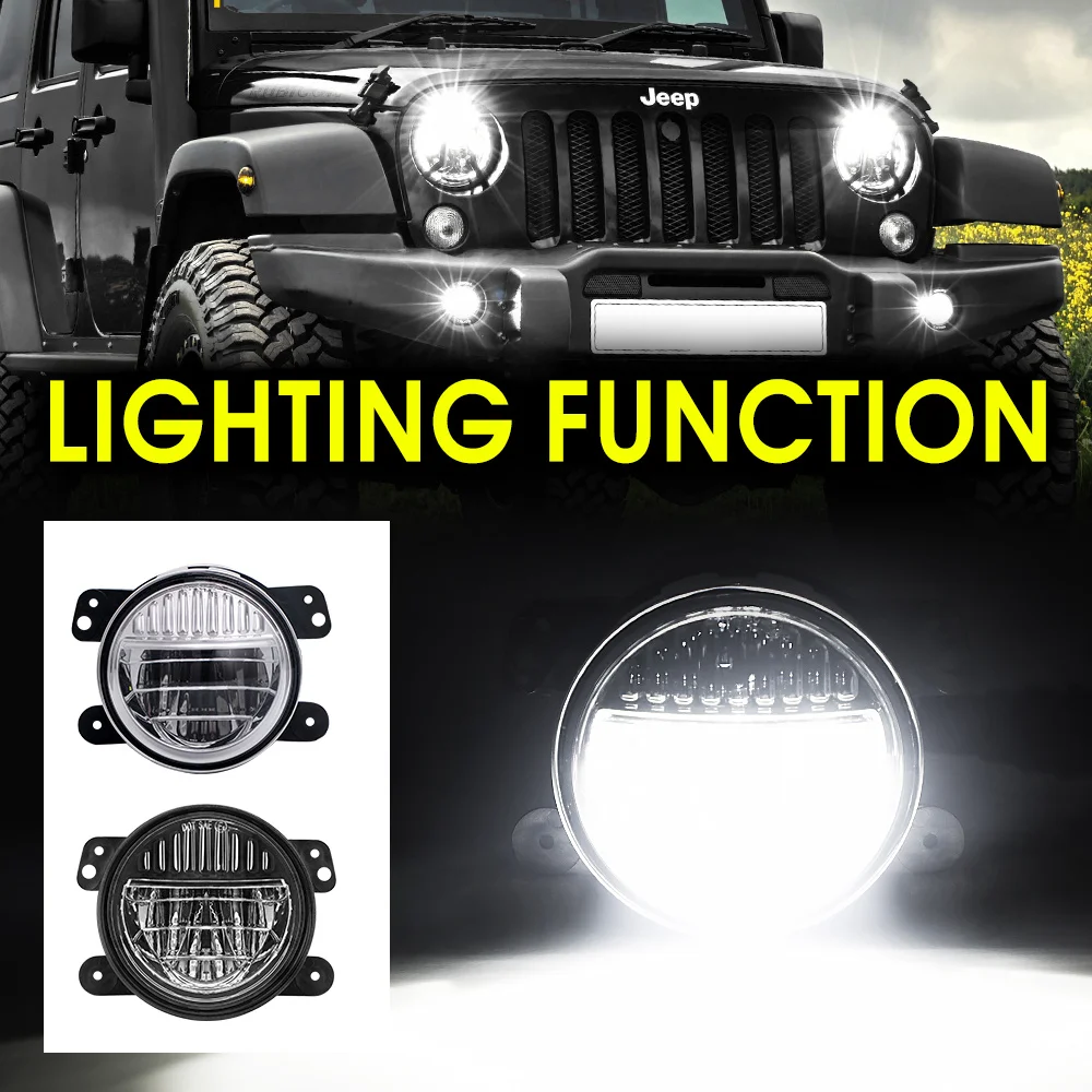 2pcs 4 Inch Led Fog Lights,Unique Design Fog lamps For Jeep Wrangler JK JKU 2007-2018 TJ CJ LJ , Front Bumper Driving Lights