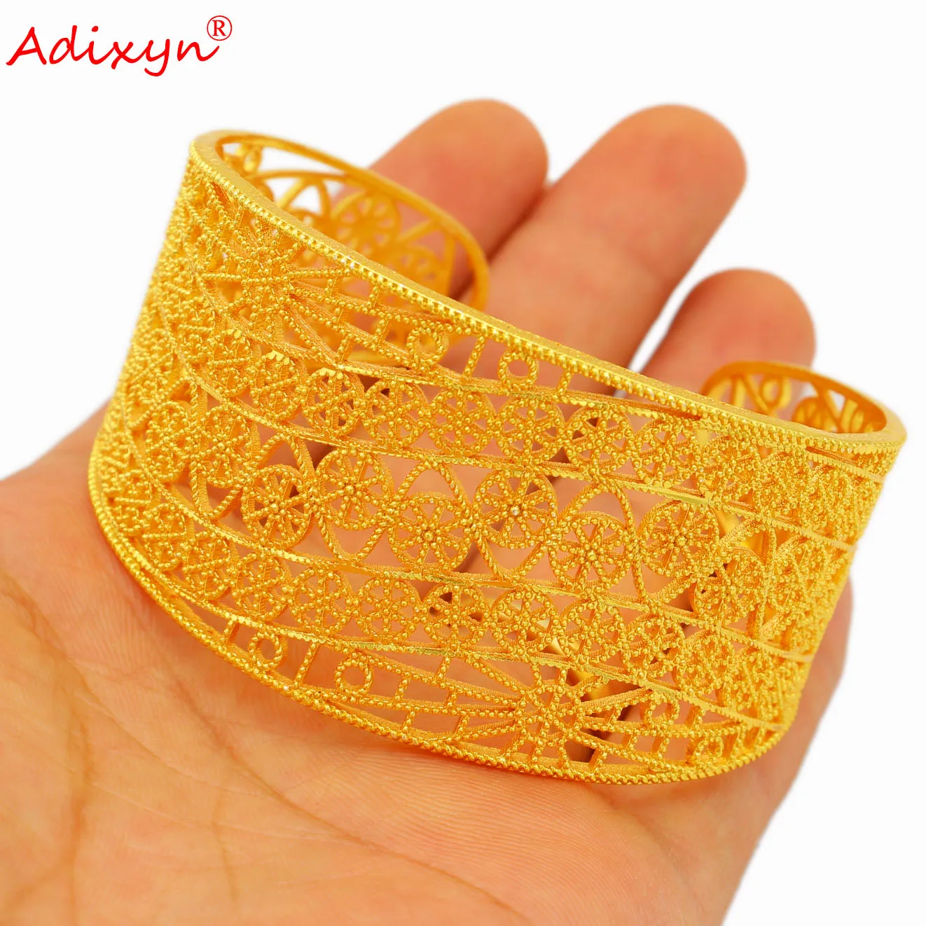 

Adixyn Dubai Gold Cuff Bracelet for Women Men Jewelry Gold Color African Bangles Arab Ethiopion Party Mom's Gifts N04289