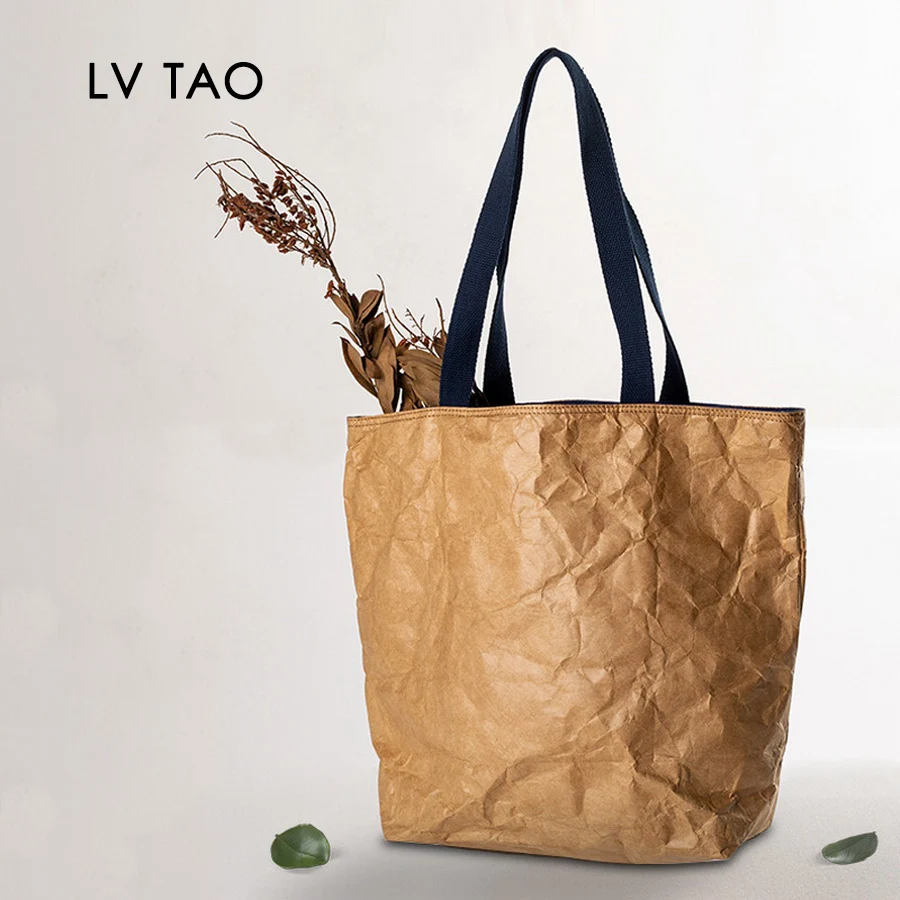 DuPont Paper Tote Bag Single Shoulder Handbag Elegant Washable Kraft Paper Canvas Shopping Bag TYVEK Waterproof