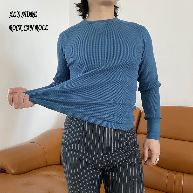 AL6118 Read Description! Asian Size 300GSM 10.5oz Casual O Neck Tee Cotton Super Flexible Waffle Pattern T Shirt