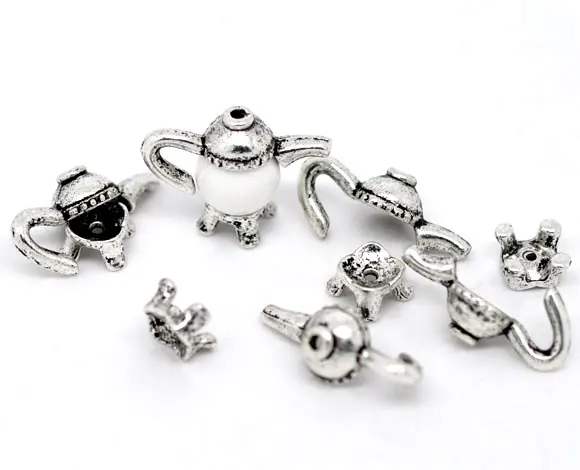 10 Sets Zinc Based Alloy Animal Beads Caps Flagon Antique Silver Color Gold Color Teapot Bead Cap For DIY Jewelry Making