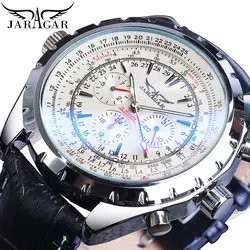 Jaragar Aviator Series Three Dial Display Luxury Luminours Hands Leather Mens Mechanical Automatic Wrist Watch Top Brand Luxury