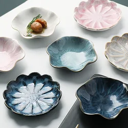 1PC Originality Ceramics Plate Flavor Small Dish Seasoning Dish Food Plate A European Flower Shape Dish Ceramics Tableware