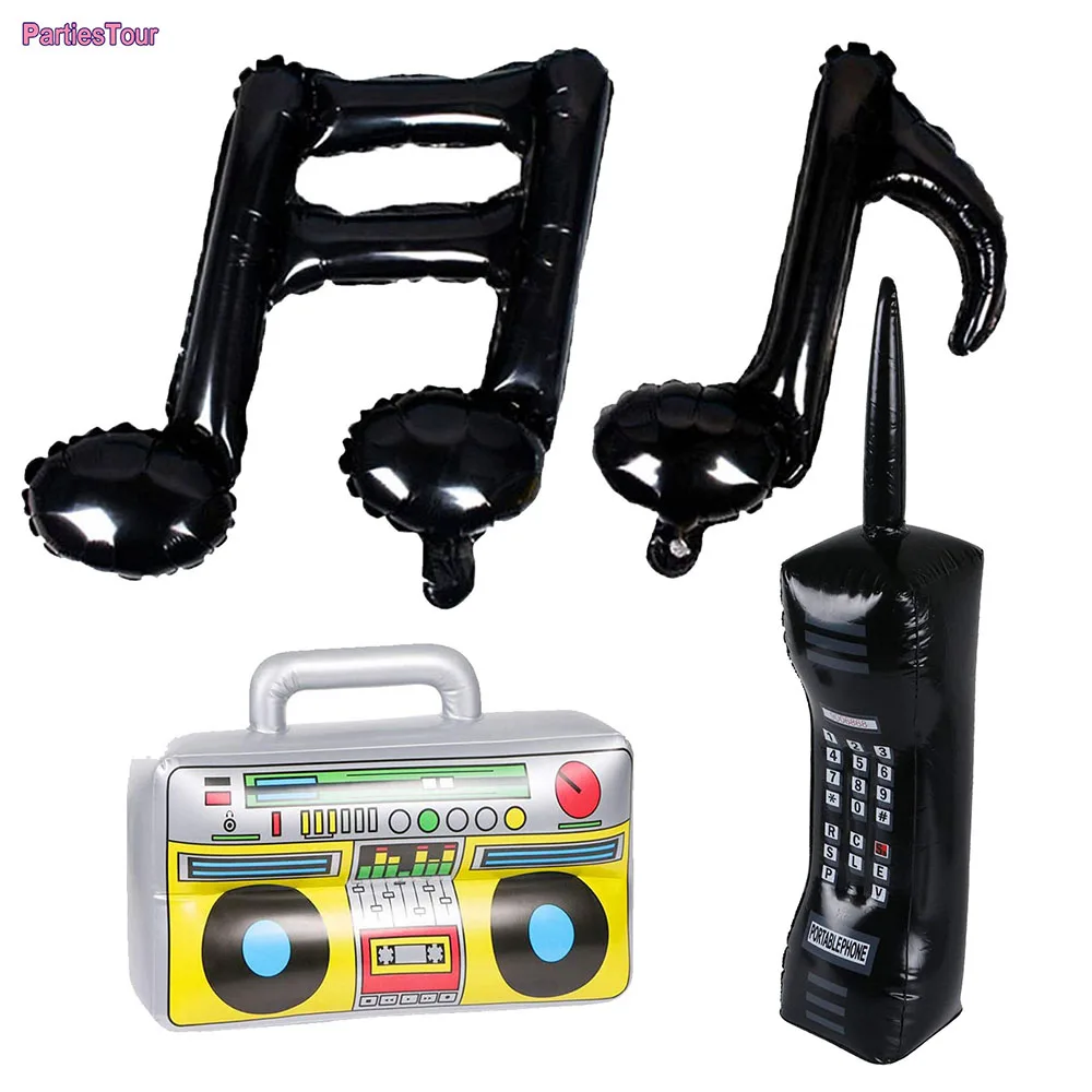 Black Music Note Foil Balloon Mobile Phone Radio PVC Ballons Joys 80s 90s Retro Theme Hip Hop Birthday Party Supplies Globos