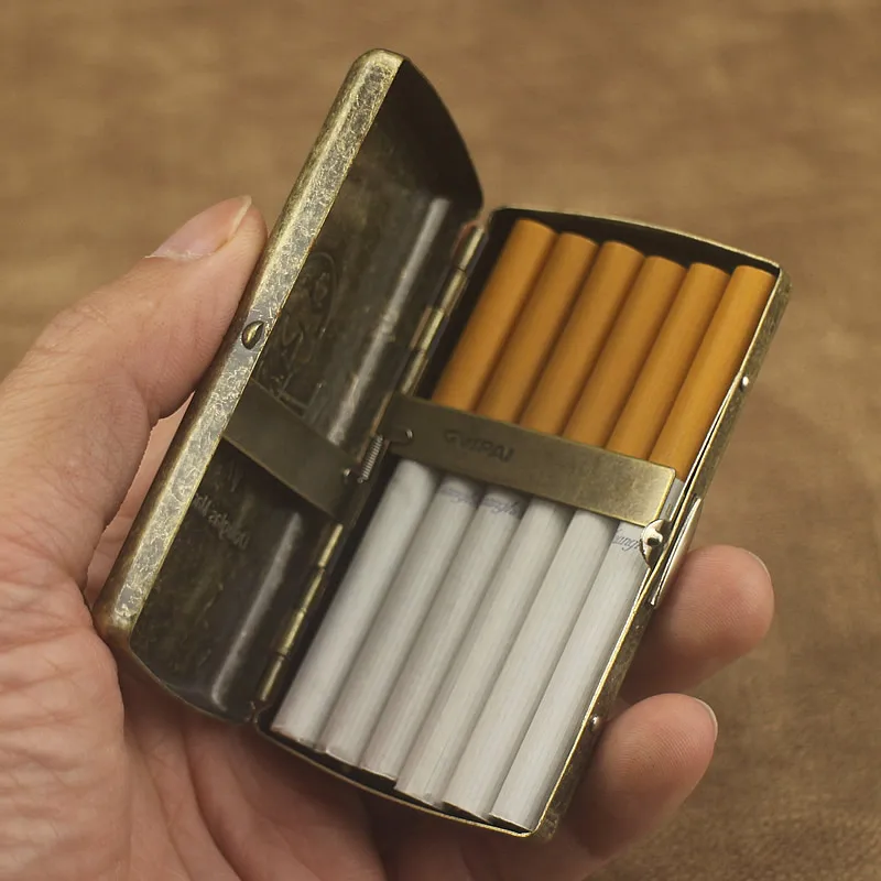Retro Bronze Cigarette Case 12 16 20 Sticks Stainless Steel Cigarettes Holder Ultra-thin Portable with Card Slot Smoking Beast