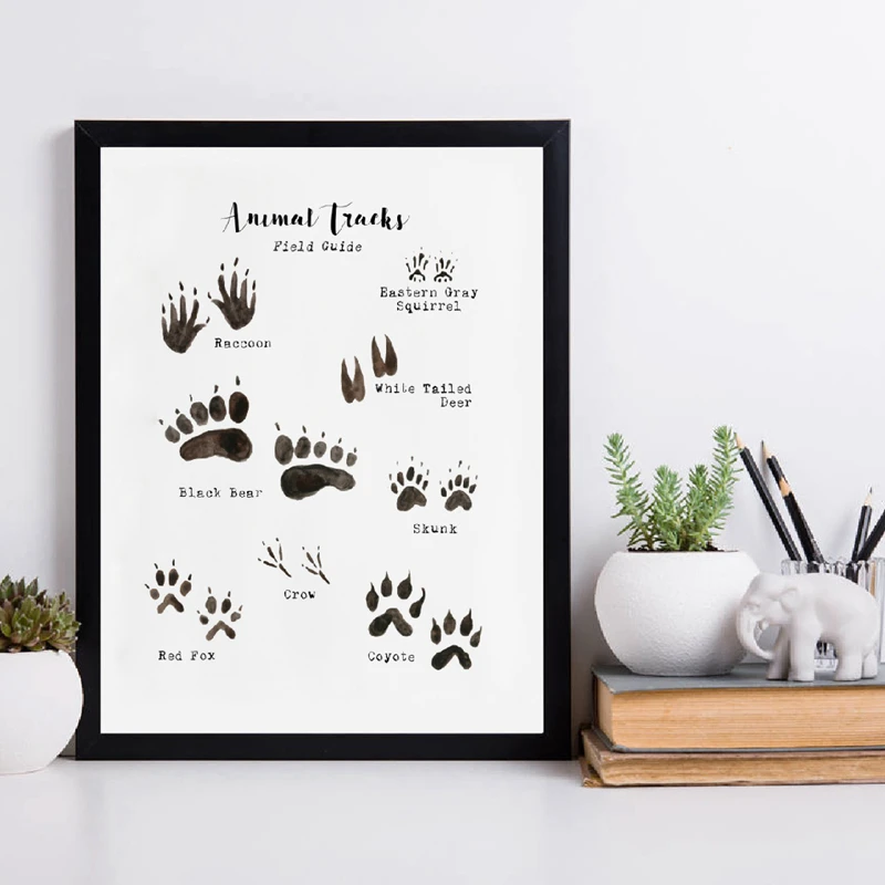 Woodland Animal Tracks Poster Leinwand Kunstdrucke, Animal Tracking Fußabdrücke Leinwand Malerei Wandbild Rustikale Natur Dekor