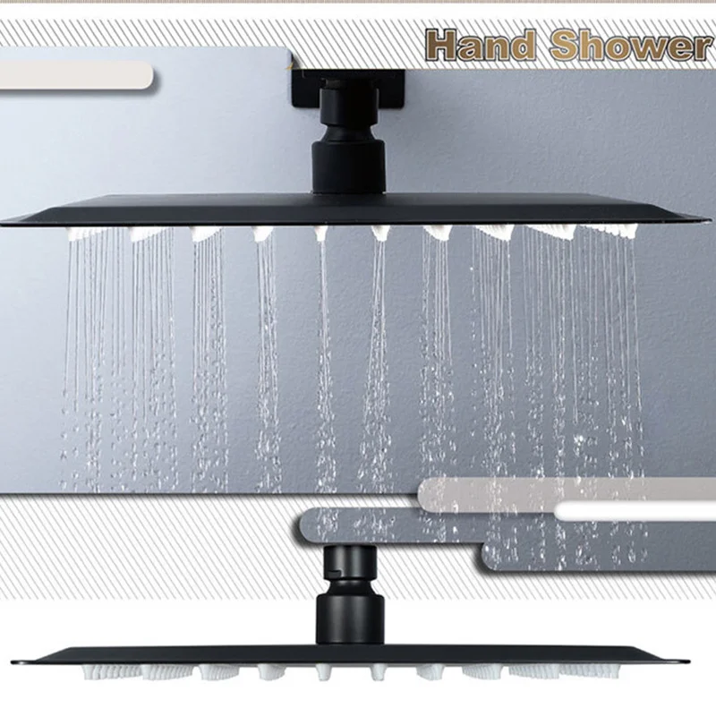 Matte Black Rainfall Shower Head 304 Stainless Steel Top  Bathroom Shower  10 Inch Square Without Arm