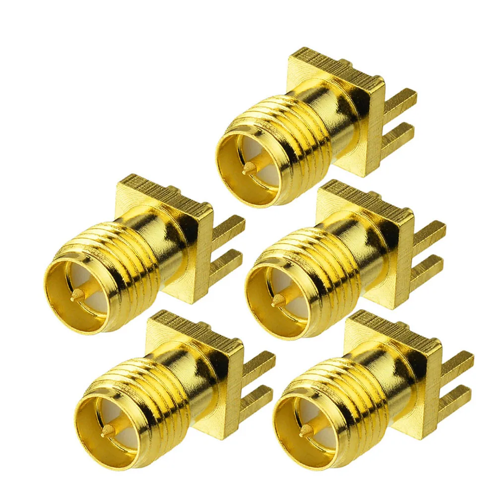 Eightwood 5PCS RP SMA Jack Male RF Coaxial Connector Adapter with Pin End Launch PCB Edge Mount for Base Station Antenna Telecom