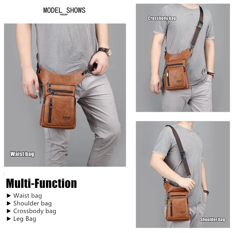 JEEP BULUO Multi-function Bags Men Small Crossbody crossbody bag Split Leather Fashion Leg waist bag Totes New Young Male Mini