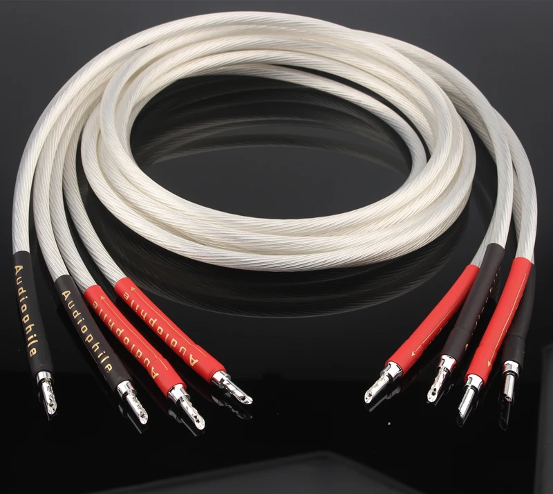 Audiophile Audio Cable 4pcs HIFI ofc Silver-plated Audio Cable Speaker Cable banana plug Y plug