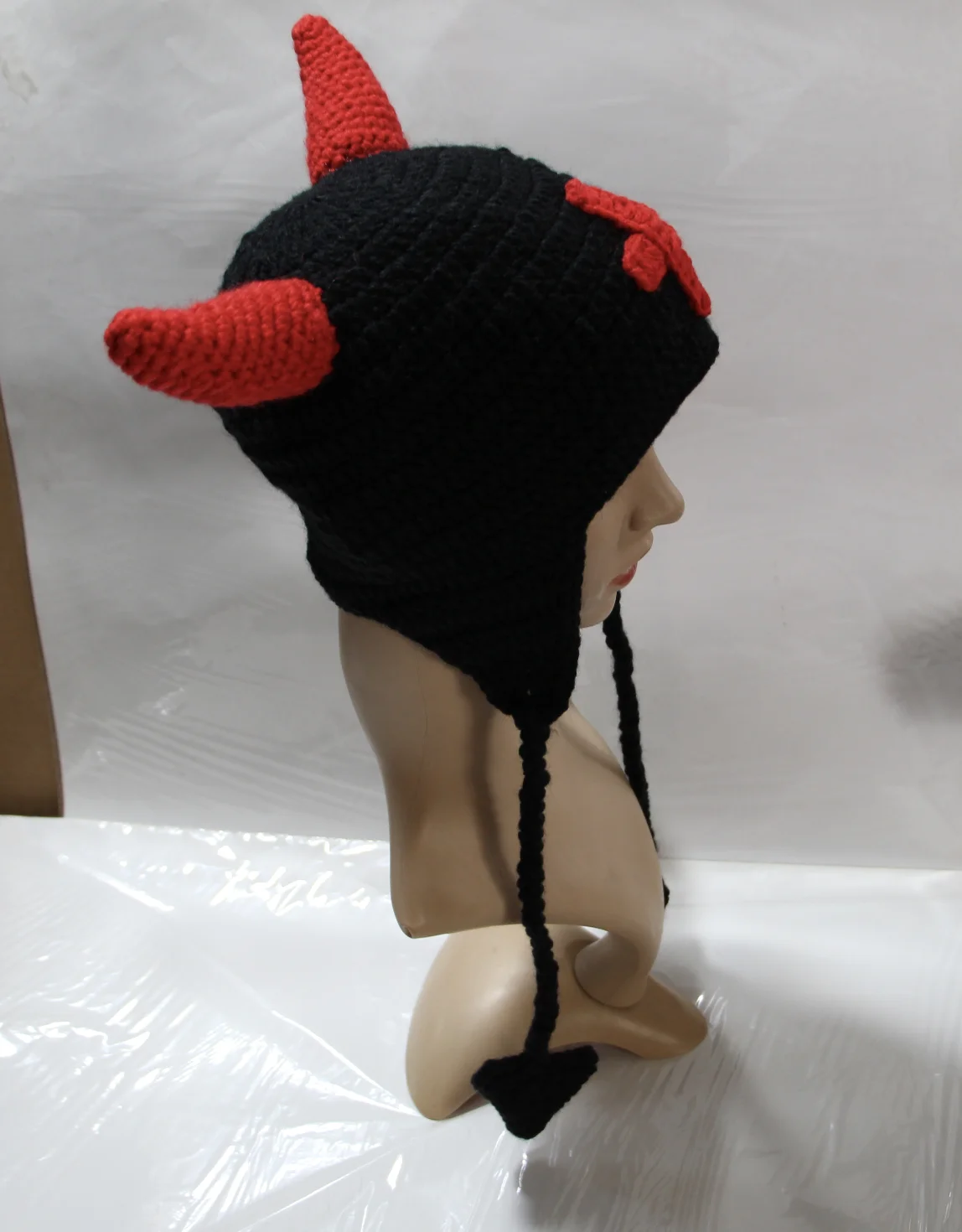 BomHCS Horns Cross Hat Winter Warm Knitted Beanie Cap Halloween Xmas heart Earflap