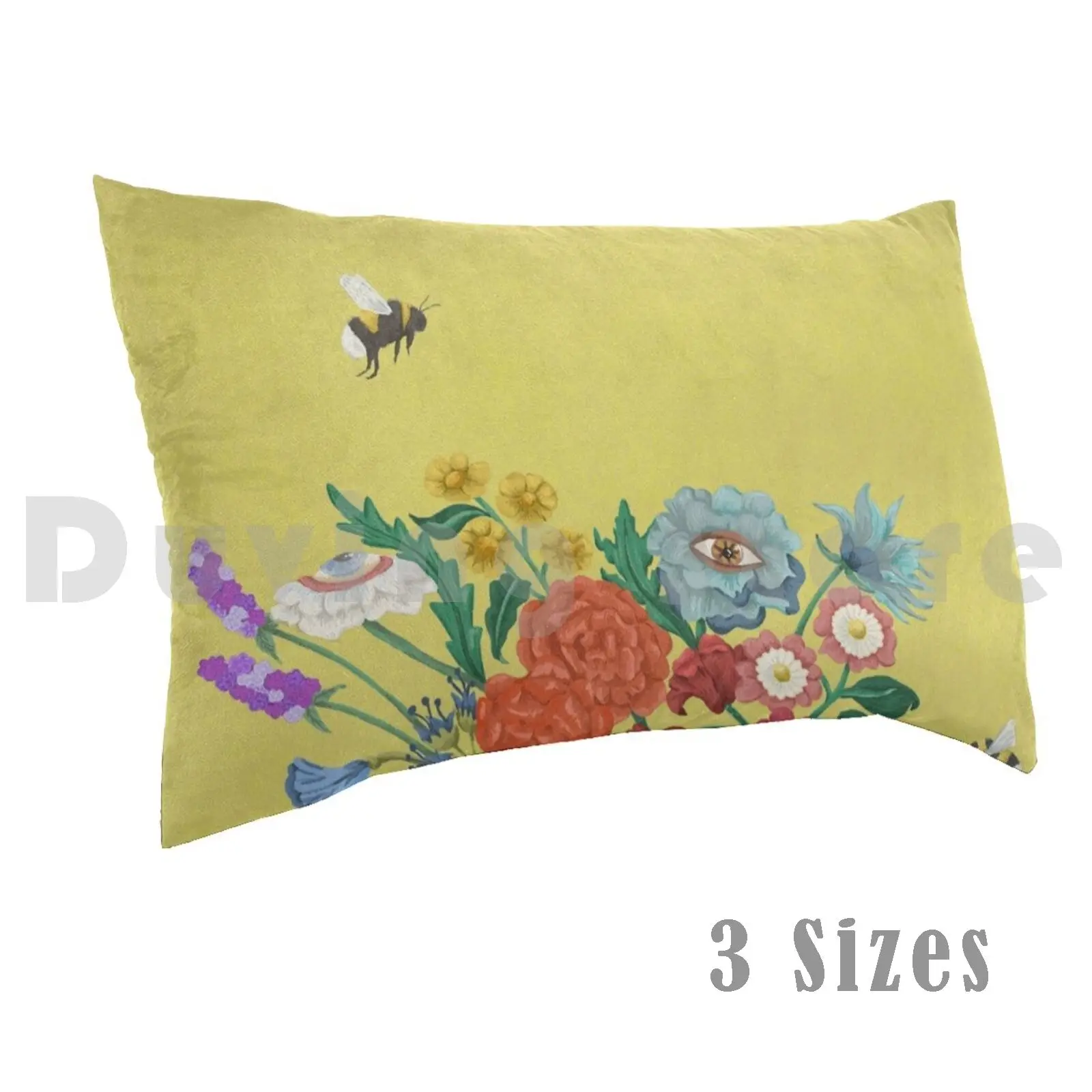 Flourishing Yellow Pillow Case 20*30 Inch Wildflowers Roses Surreal Bumblebee Nature Silhouette