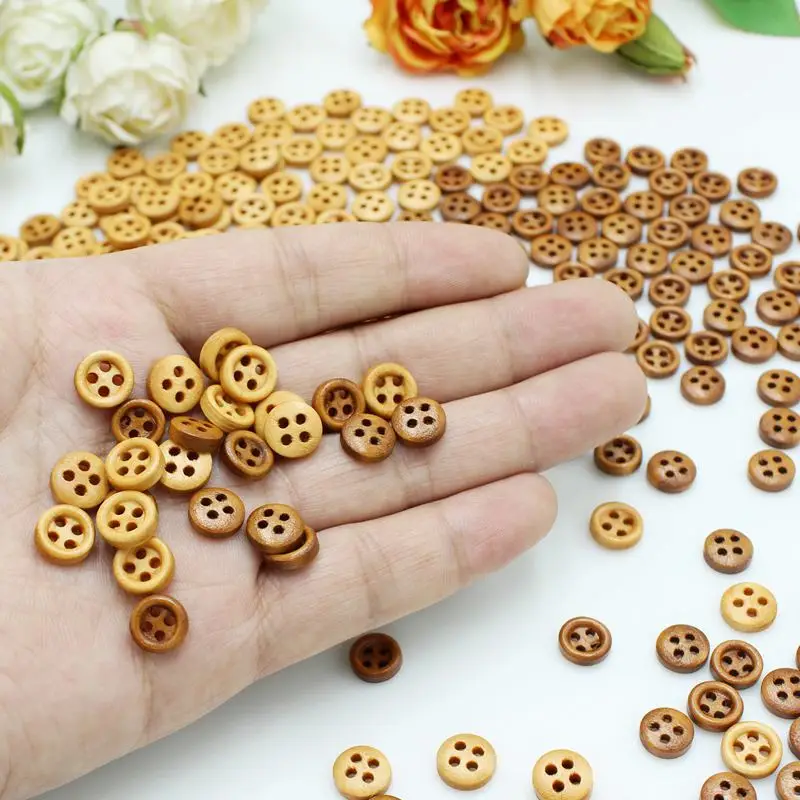 100pcs or 200pcs 9mm-10mm Wooden Buttons For Crafts Scrapbooking Sewing Clothes Button DIY Kid Apparel decorative Supplies