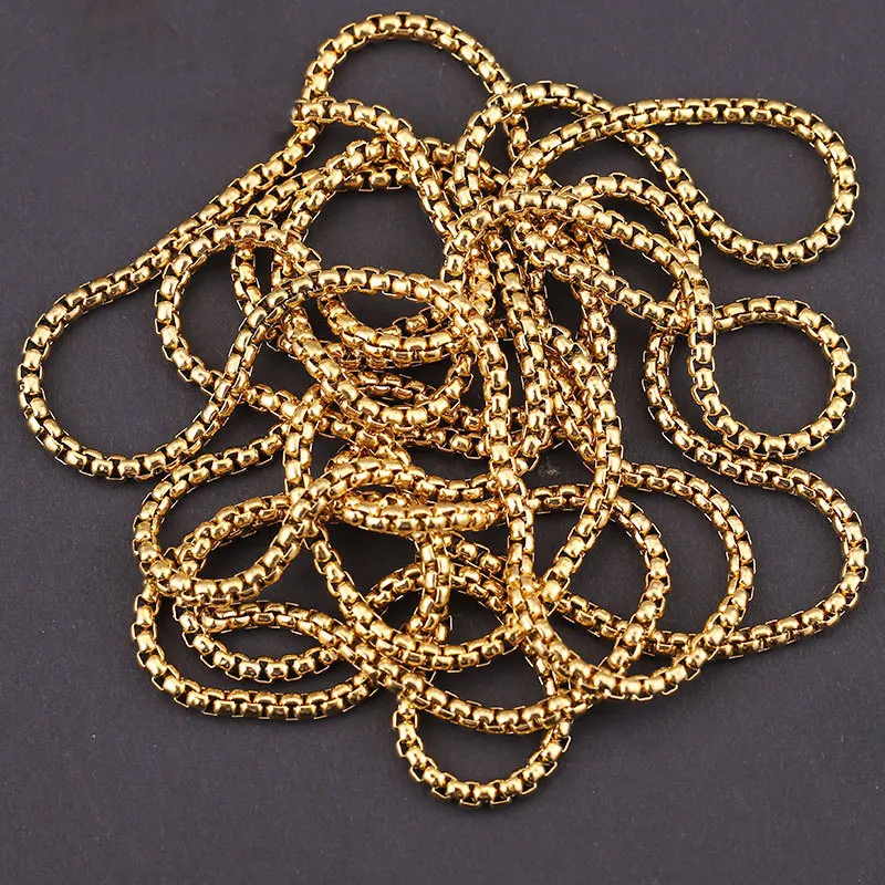 Aço Inoxidável 18K Gold-Plate Plating Chains, Round Box Chains, Quadrado Rolo Chains, DIY Jóias Fazendo Descobertas, 2mm, 3mm, 2m