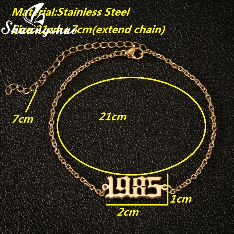 1980-2000 Birth Year Initial Anklet Bracelet Old English Font Anklets for Women 1997 1998 1999 Anklet Leg Chain Foot Jewerly