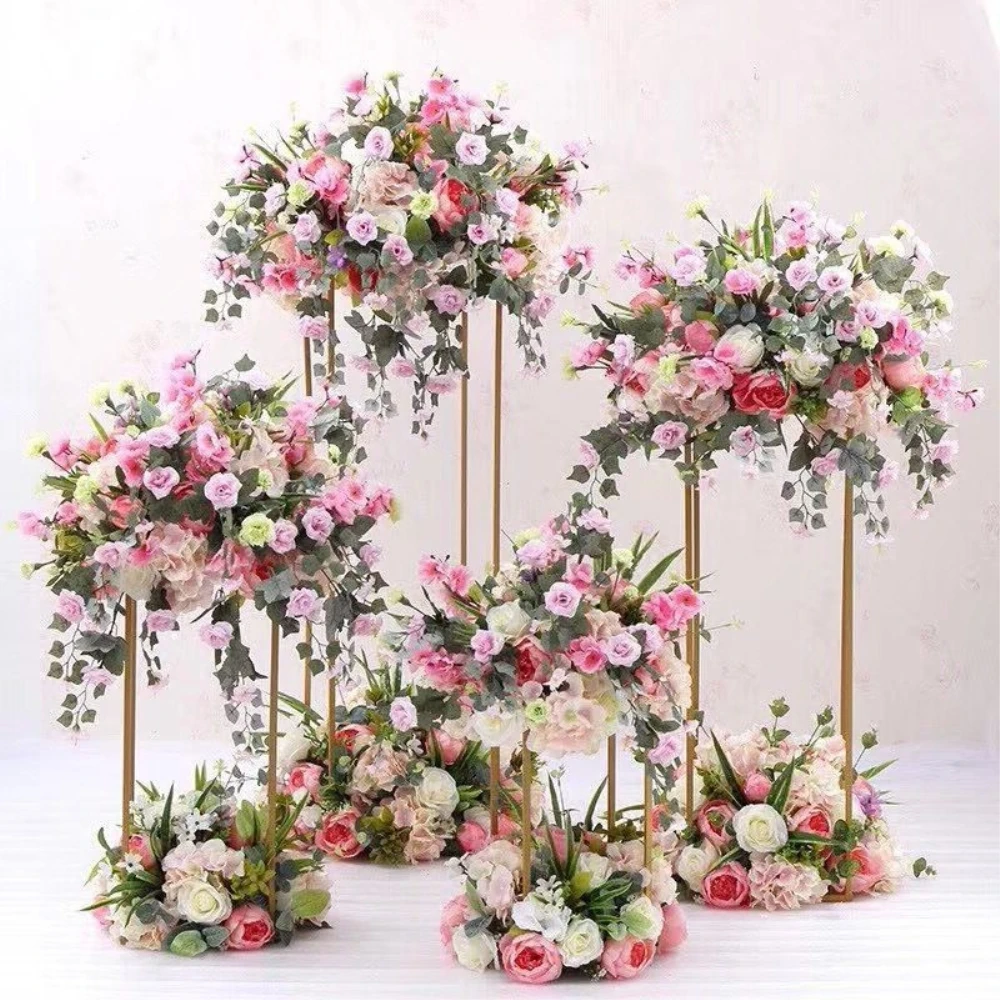 

8 PCS Gold Flower Vase Floor Vases Column Stand Metal Road Lead Wedding Table Centerpiece Flower Rack Event Party Decorat