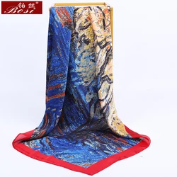 BOSI – écharpe en Satin de soie rose pour femmes, 90x90cm, Hijab carré, châle, Bandana imprimé, marque