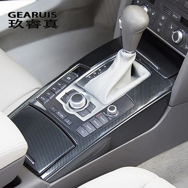 Car Styling Gear Frame Decoration Cover Start button Sticker Trim For Audi A6 C5 C6 Carbon Fiber Stainless Steel Water cup panel