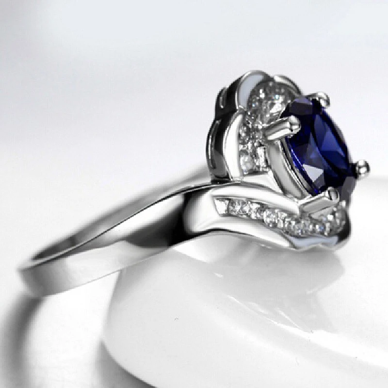 Cổ Điển 925 Bộ Trang Sức Bạc Nữ Nhẫn Hình Bầu Dục Sapphire Zircon Đá Quý Ngón Tay Cho Nữ, Nhẫn Nữ Cưới Đính Hôn Đảng Tặng Phụ Kiện