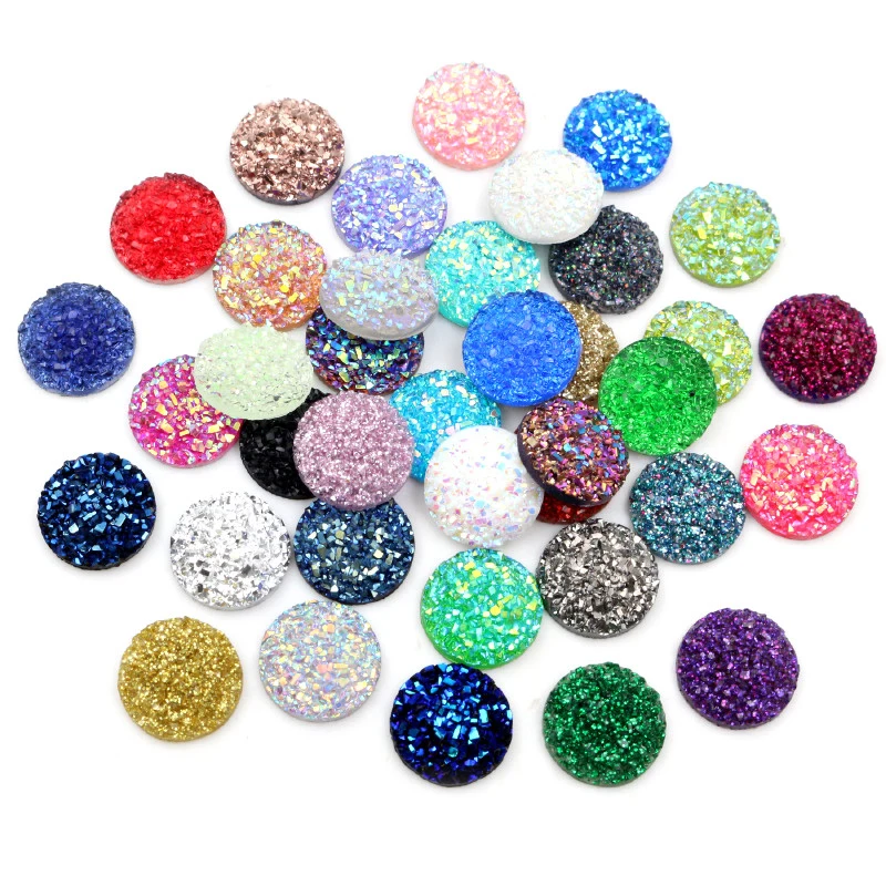 

New Fashion 40pcs 10mm Mix Colors and Water Green AB Color Flat Back Resin Cabochons Cameo