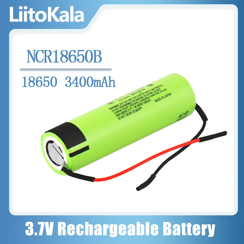 LiitoKala nowy oryginalny NCR18650B 3.7v 3400mAh 18650 litowo-jonowy akumulator do spawania krzemionkowego kabel żelowany DIY