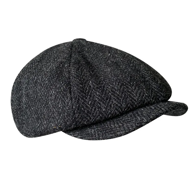 Pure Wool New Men\'s Brand Winter High Quality  Black Newsboy Caps Herringbone Octagon Cap 2021 Women Gatsby Flat Hat BJM39