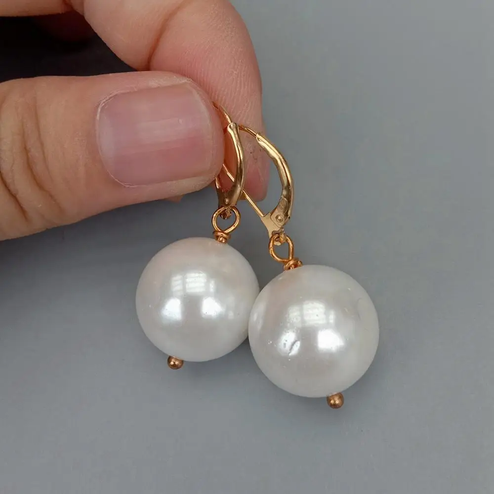 Y·YING 16mm White Sea Shell Pearl Dangle Lever back Earrings Fashion Women Jewelry wedding