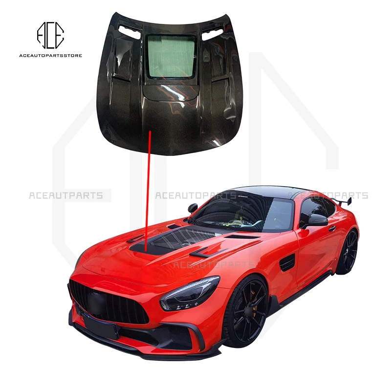 

Car Accessories Carbon Fiber IMP Style Front Hood With Glass For Mercedes Benz GT GTS Hood Bonnet Cover