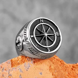 Navigator Compass Sailor Anchor Stainless Steel Mens Rings Punk Hip Hop for Male Boyfriend Jewelry Creativity Gift Wholesale