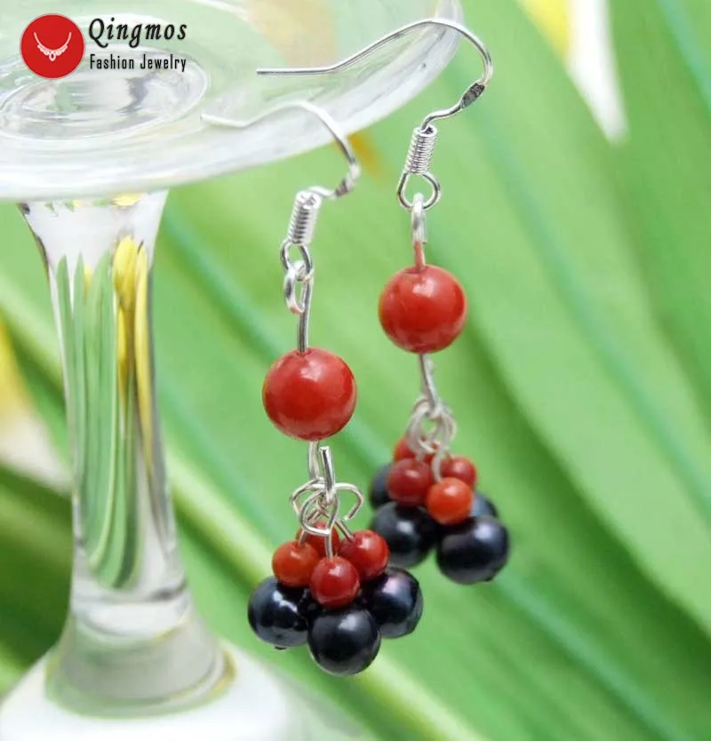 Qingmos แฟชั่น5-6Mm ธรรมชาติ Pearl ต่างหูผู้หญิง3-5มม.แดงปะการัง dangle ต่างหู Hook 1.5 ''เครื่องประดับ Ear532