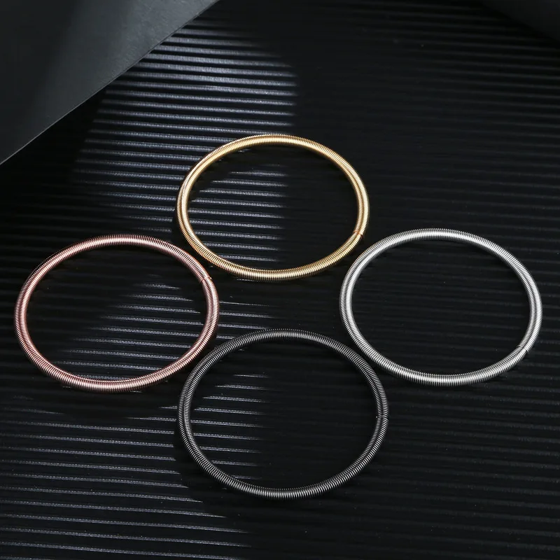 HuPo.HuTu. Stylish And Simple Personality Diameter 4.2mm Spring Coil Bracelet Men Screw Head Open Carbon Steel Bracelet Women