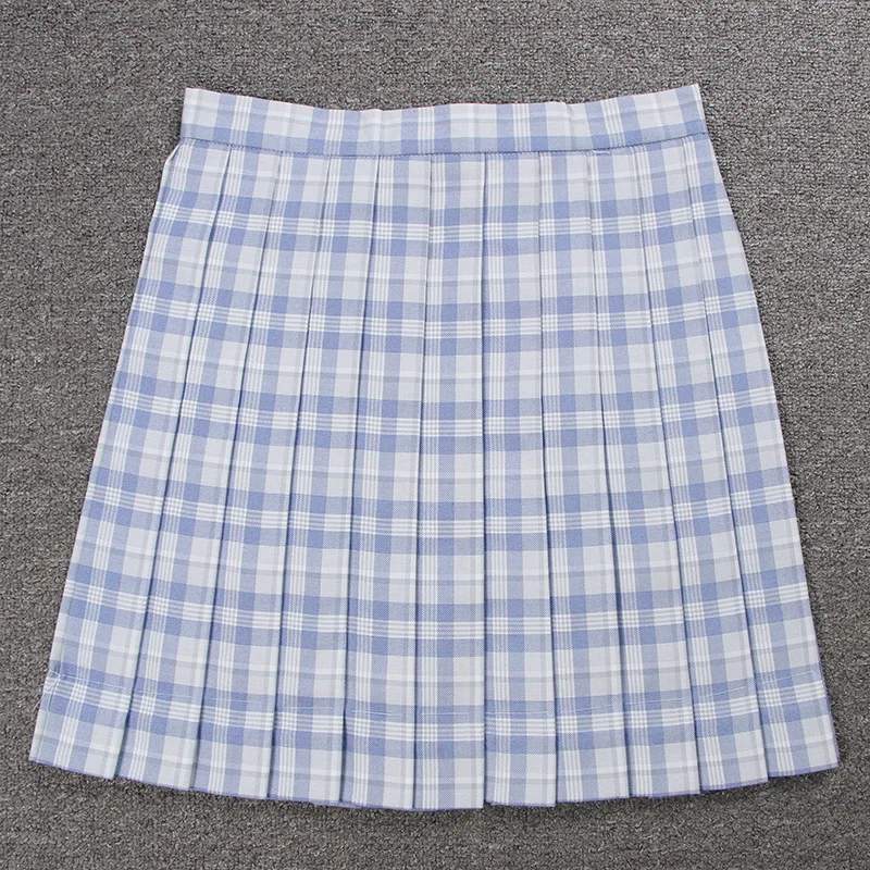 Schule Kleider Licht Blau Plaid Gefaltete Rock Hohe Qualität JK Uniform Rock Studenten Anime Sailor Anzug Hohe Taille Kurze Röcke