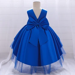 Blue Mermaid 0-24M Children Birthday Dress For Baby Girl Clothes Lace Princess Dresses Baptism Beads Dress Kids Infant Vestidos